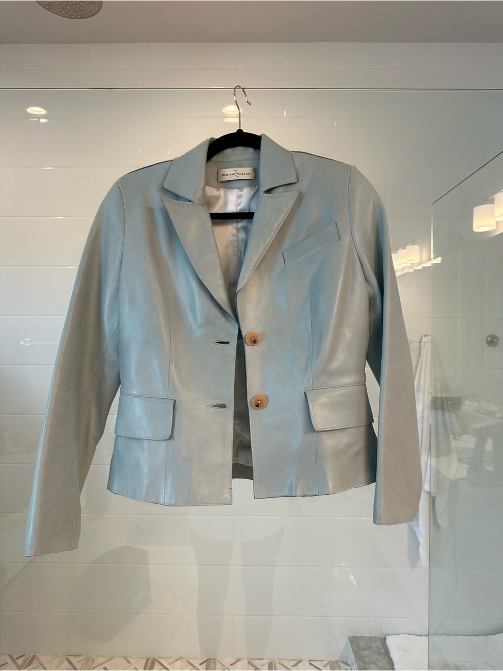 Regina Rubens Classic Light Blue Leather Blazer Jacket